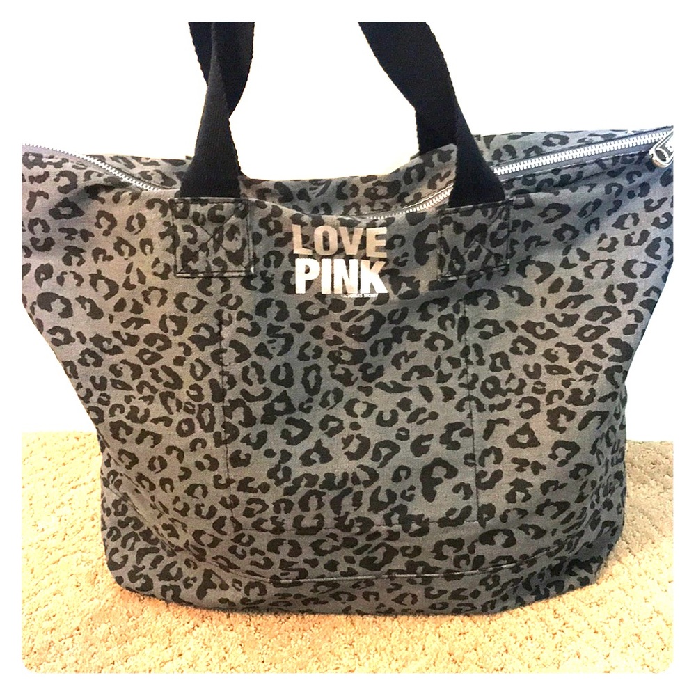 Grey and black cheetah Victoria’s Secret tote.